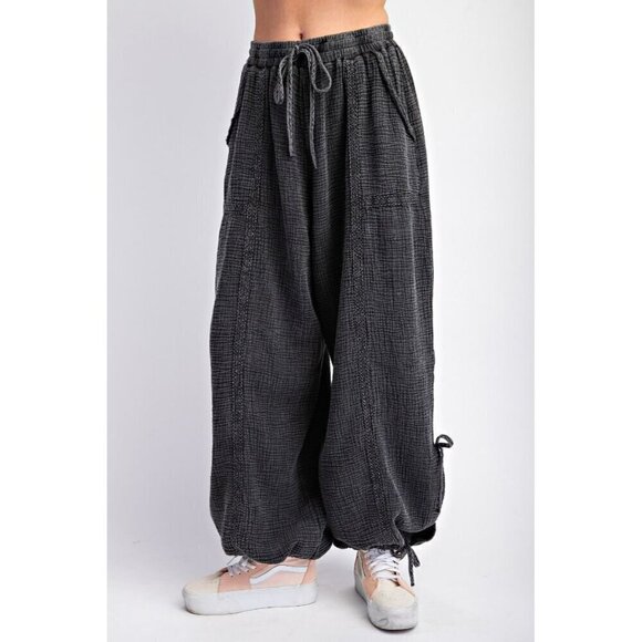 Mila Lace Detail Mineral Washed Pants in Black - Picture 3 of 6